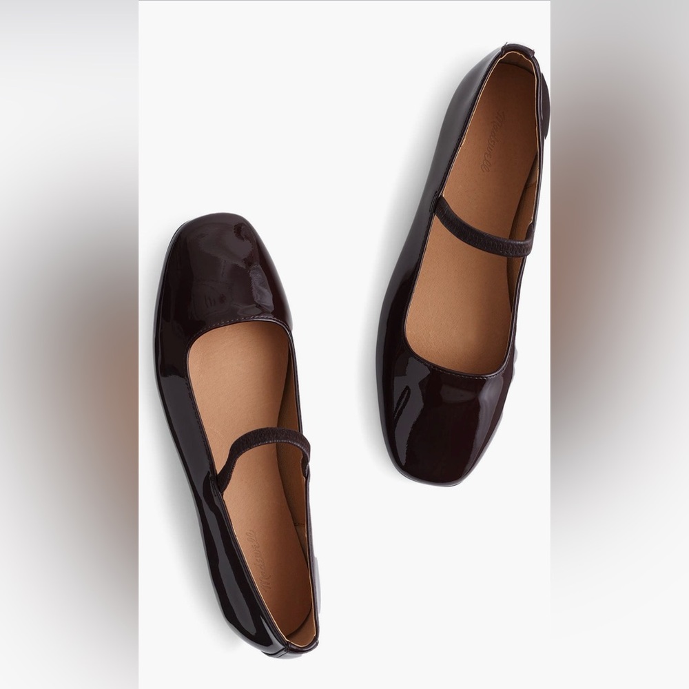 Madewell Greta Patent Leather Dark Plum Mary Jane Flats